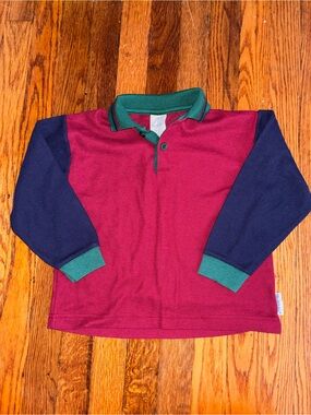 Vintage Healthtex 80s Colorblock Rugby Shirt Kids Size 7 Polo Preppy USA Cotton